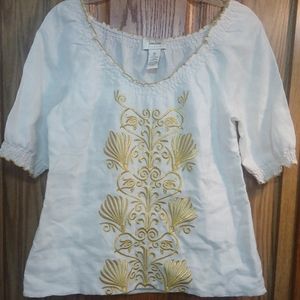 Neiman Marcus 100% linen embroidered top